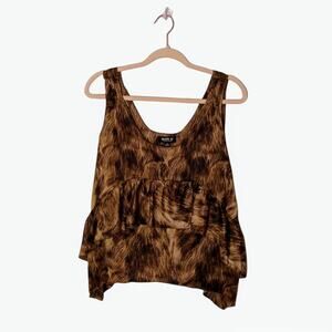 Allen B by Allen Schwartz Womens Brown Animal Print Ruffle S Sleeveless Tank Top
